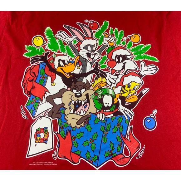 VINTAGE 1994 Looney Tunes XL Christmas Single Stitch Graphic Rap T Shirt - Picture 2 of 9
